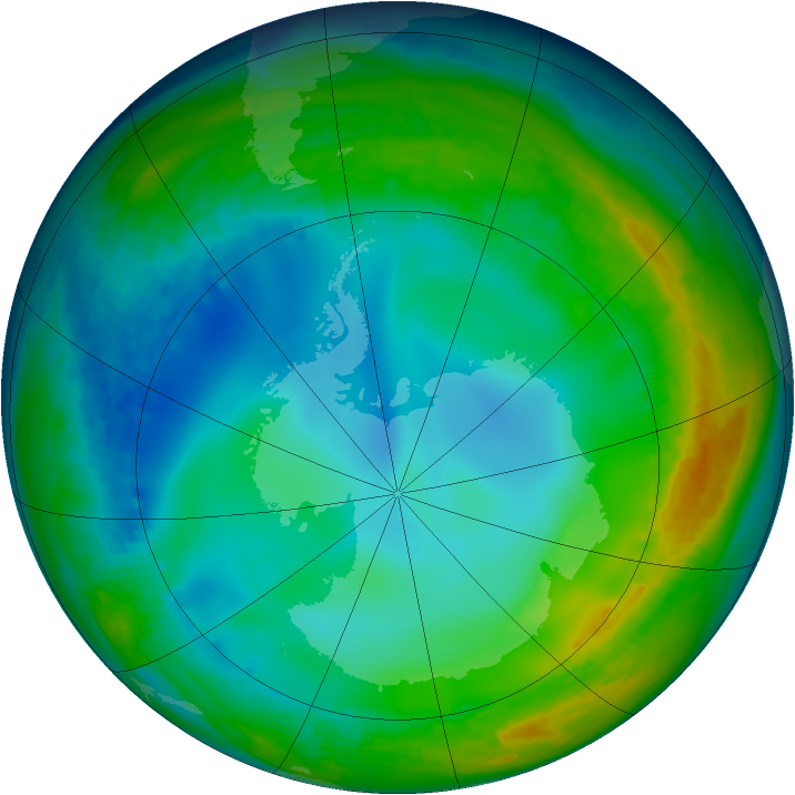 Antarctic ozone map for 23 June 1992